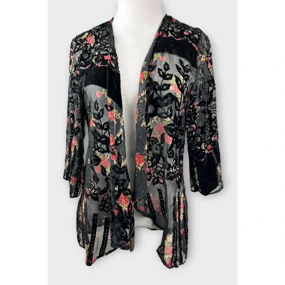 Urban Outfitters Kimono One Size Black Velvet Burnout Whimsigoth Fairy Shawl - Picture 3 of 14